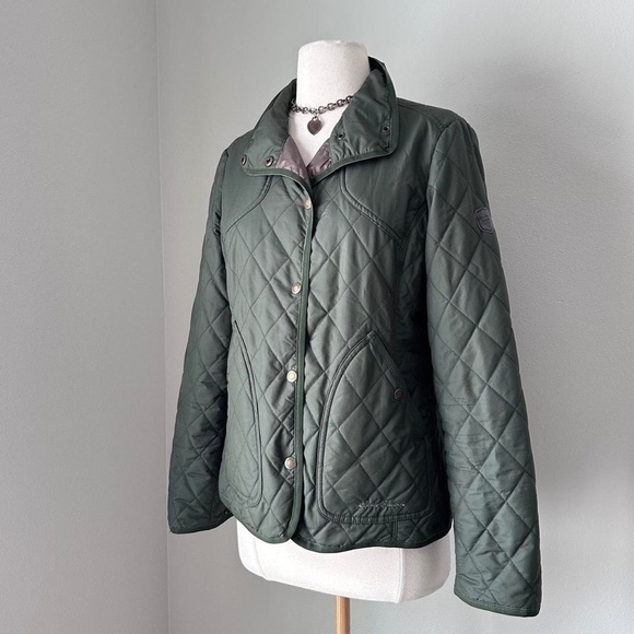 Eddie Bauer Army Green Button Up Jacket Pockets Quilted Coat Insulation, Size PM - Picture 1 of 11